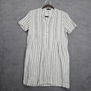 Quince Striped Linen Popover Dress Minimalist Coastal Summer Size Small